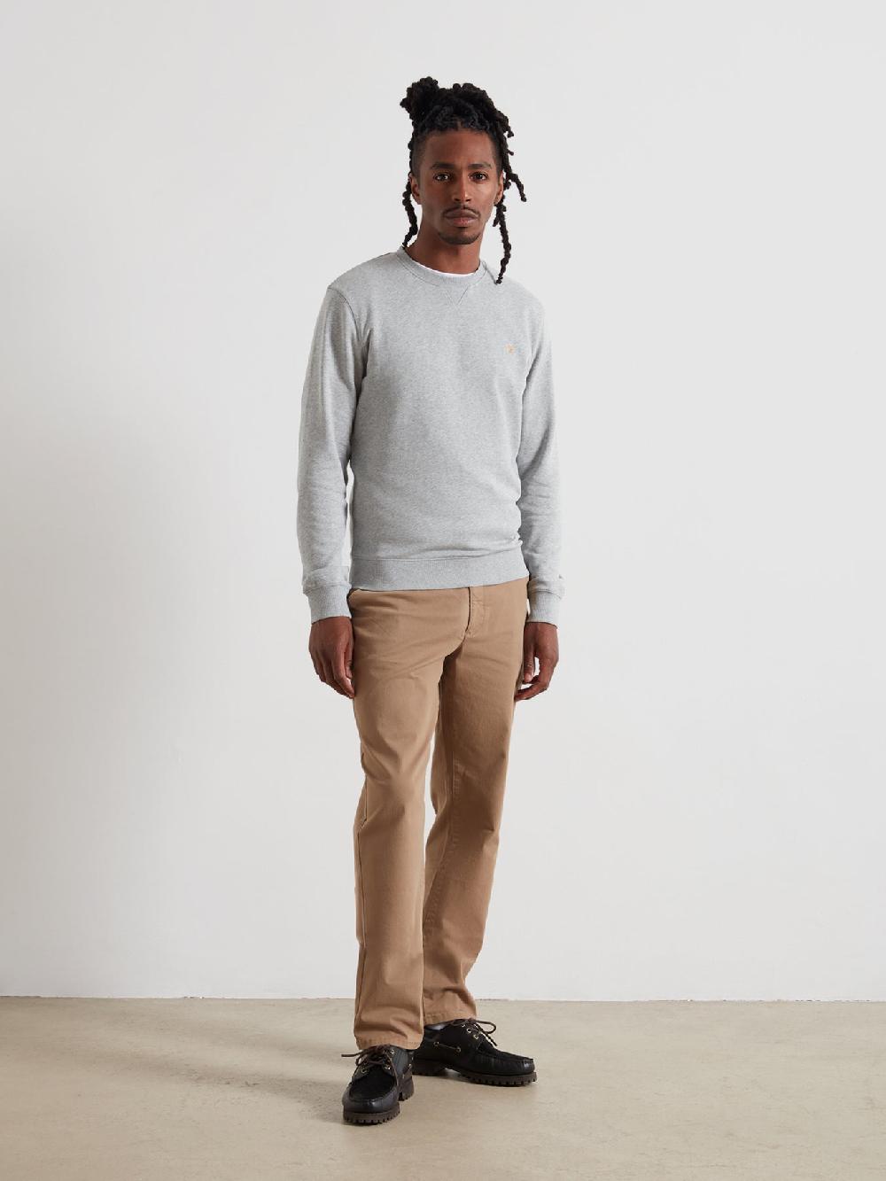 Farah Tim Organic Cotton Crew Neck Sweatshirt In Light Grey Marl