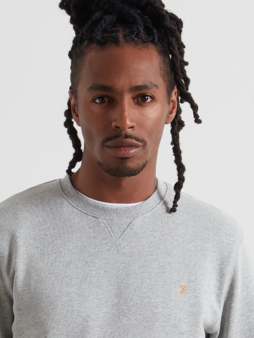 Farah Tim Organic Cotton Crew Neck Sweatshirt In Light Grey Marl