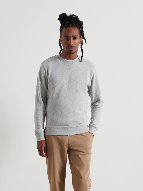 farah Tim Organic Cotton Crew Neck Sweatshirt In Light Grey Marl