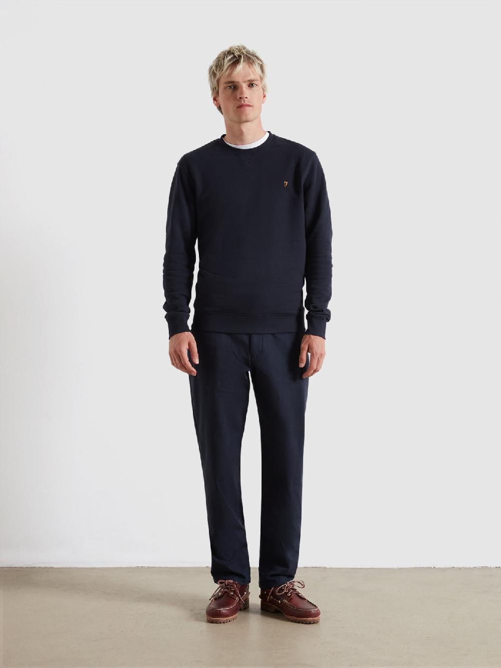 Farah Tim Organic Cotton Crew Neck Sweatshirt In True Navy