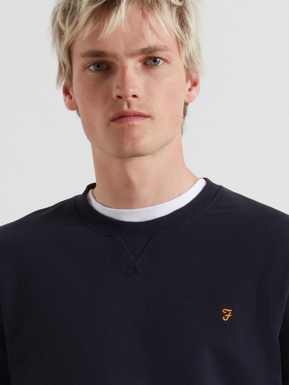 Farah Tim Organic Cotton Crew Neck Sweatshirt In True Navy