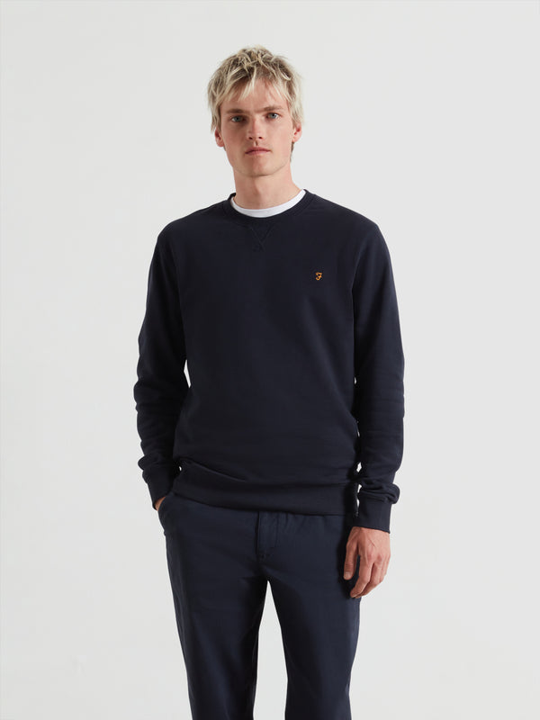 farah Tim Organic Cotton Crew Neck Sweatshirt In True Navy