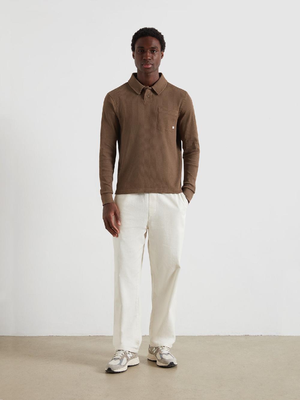 Farah Tyndall Long Sleeve Polo Shirt In Clove Brown