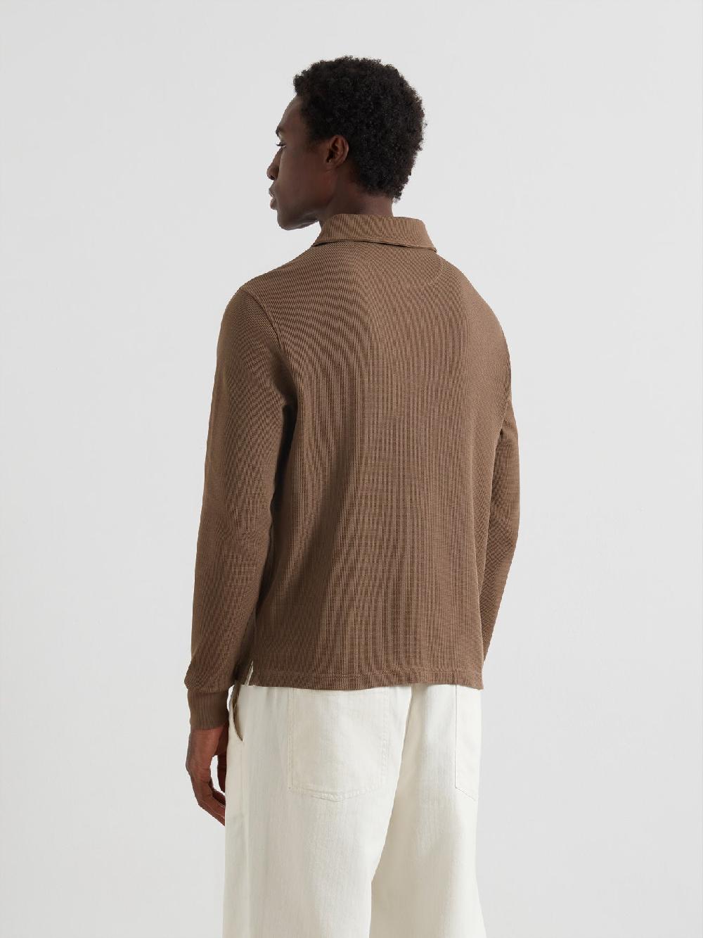 Farah Tyndall Long Sleeve Polo Shirt In Clove Brown