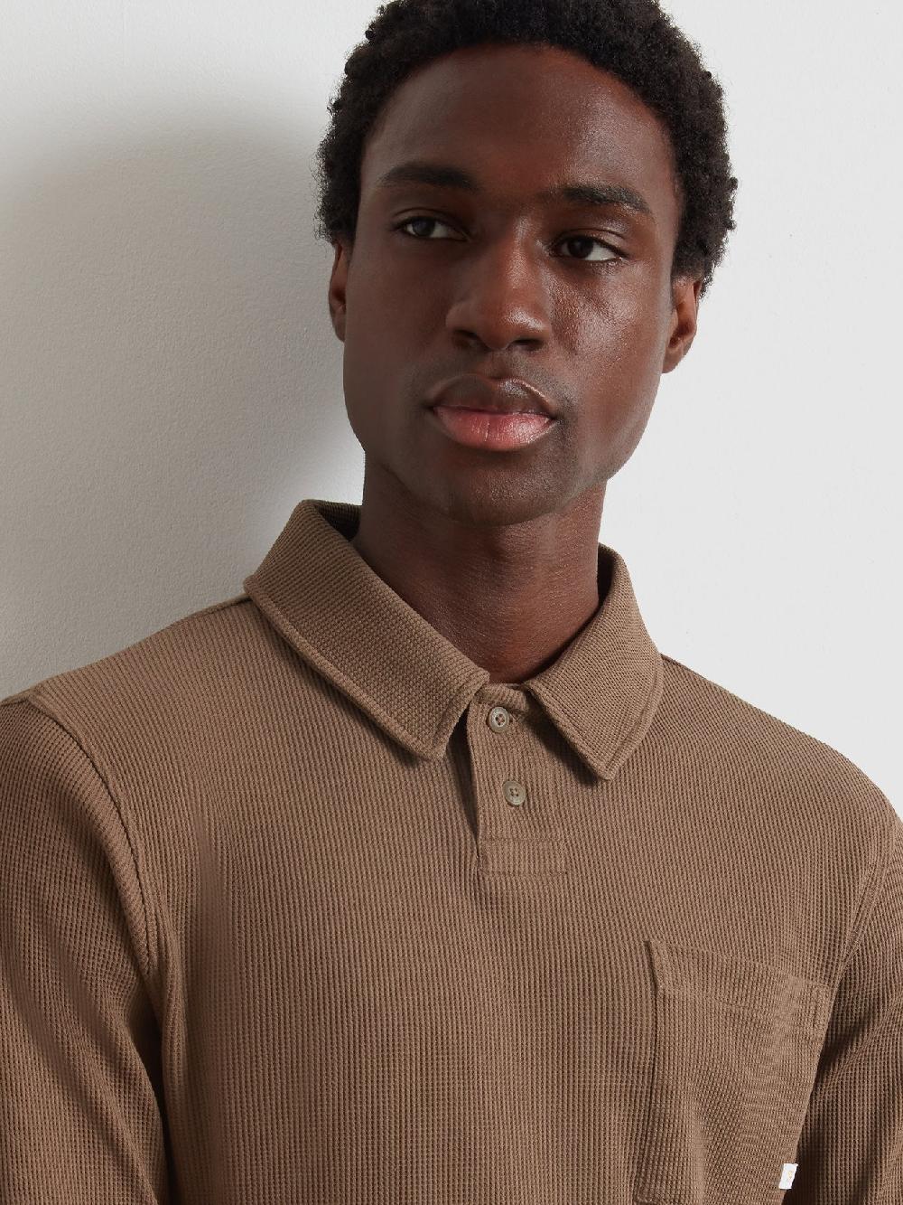 Farah Tyndall Long Sleeve Polo Shirt In Clove Brown