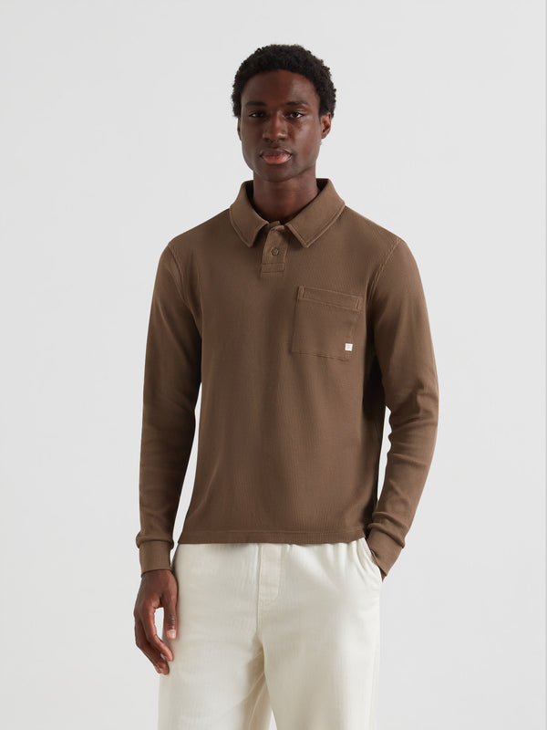 farah Tyndall Long Sleeve Polo Shirt In Clove Brown
