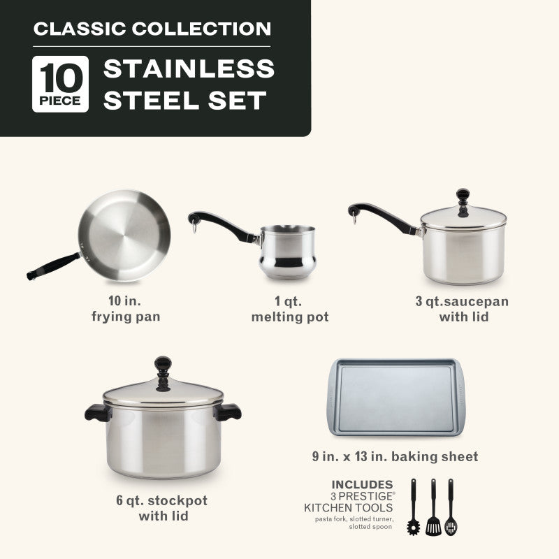 Farberware 10-Piece Stainless Steel Classic Series Cookware Set