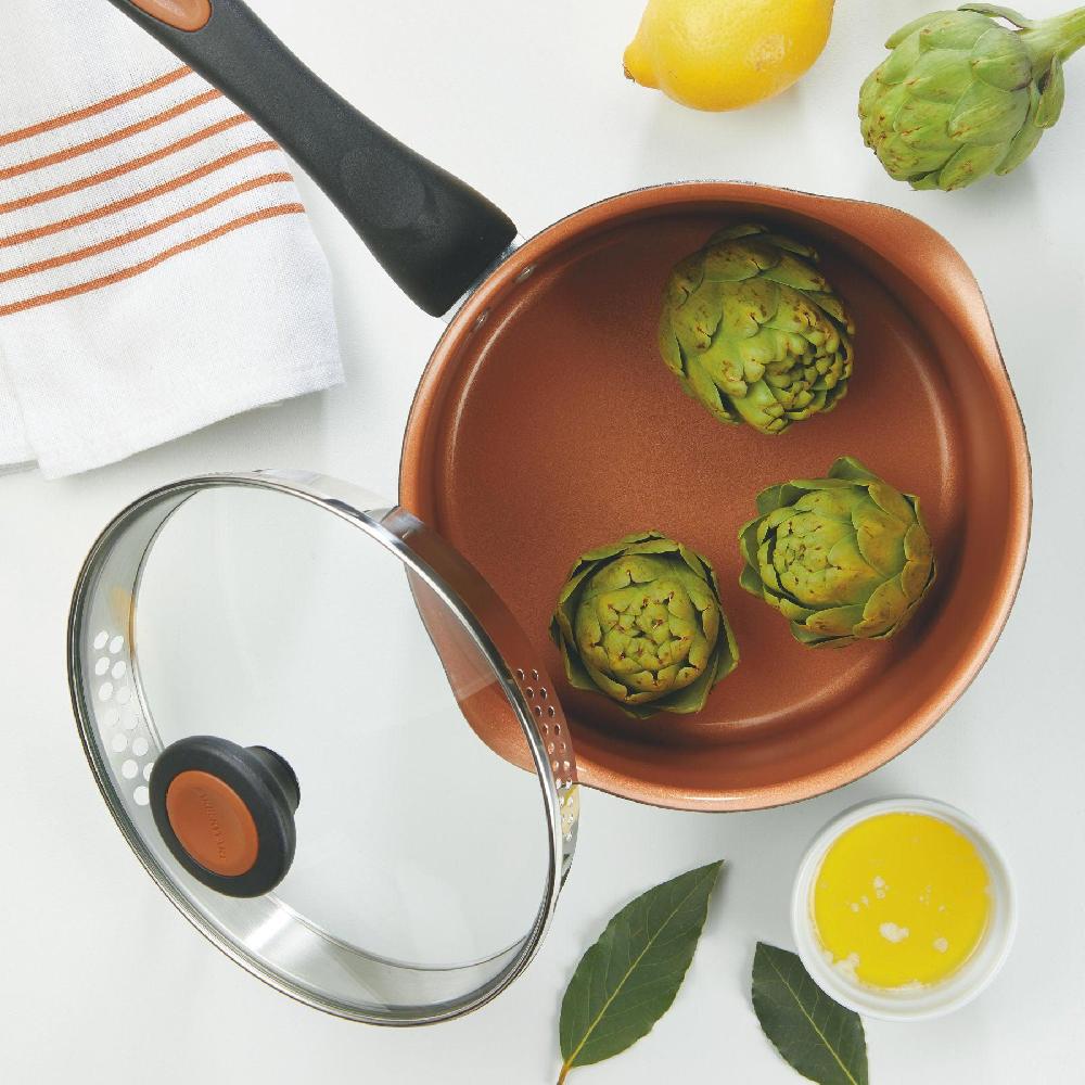 Farberware 3-Quart Copper Ceramic Nonstick Straining Saucepan