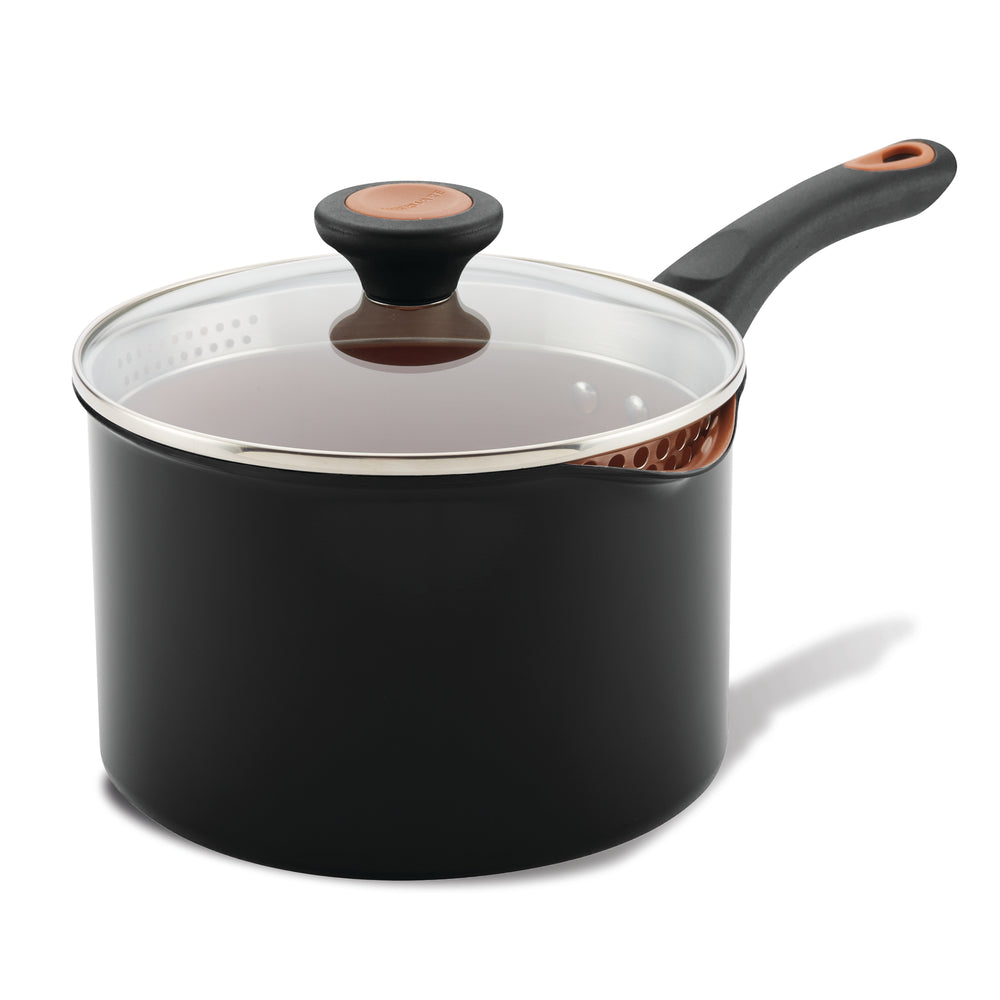 farberware 3-Quart Copper Ceramic Nonstick Straining Saucepan