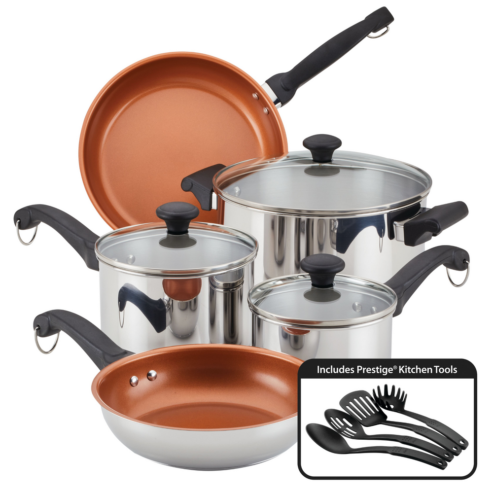 farberware Classic Traditions Ceramic Stainless Steel 12-Piece Cookware Set