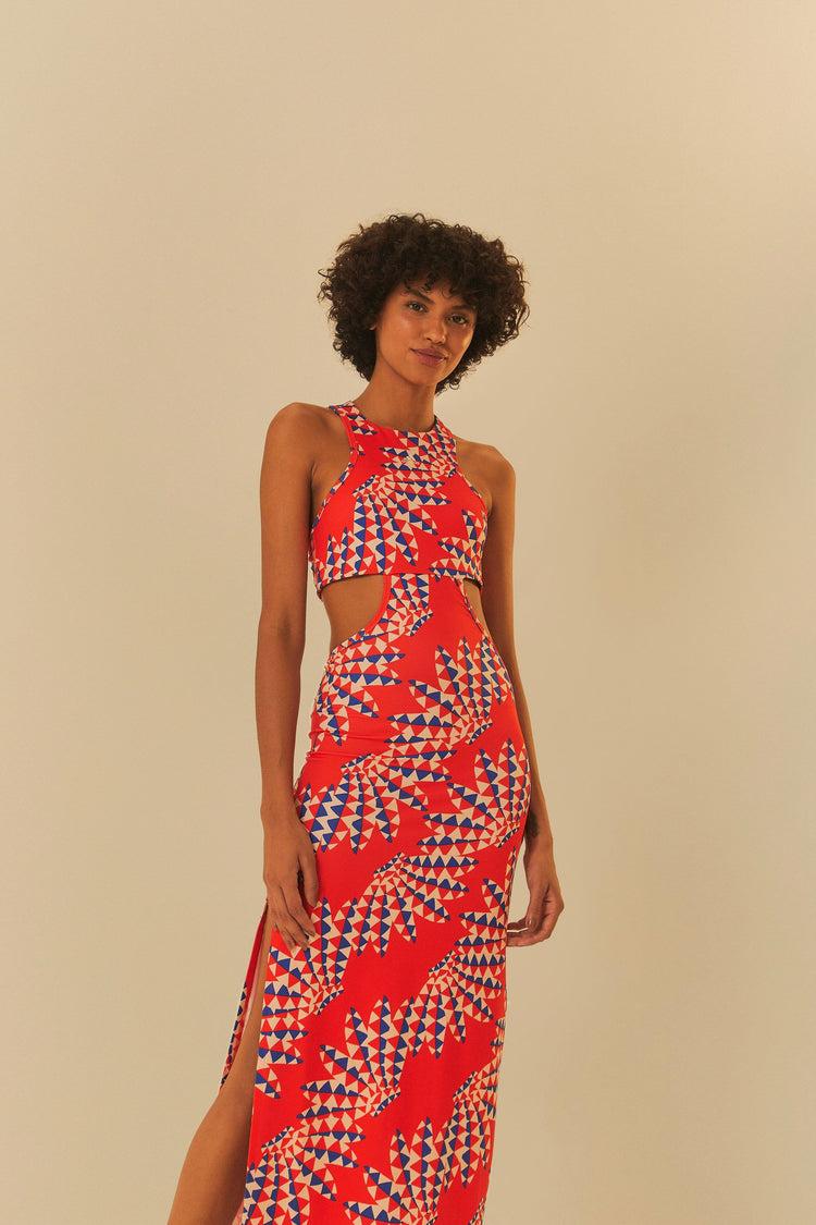 Farm Rio Adidas Farm Psychedelic Wave Red Dress RED