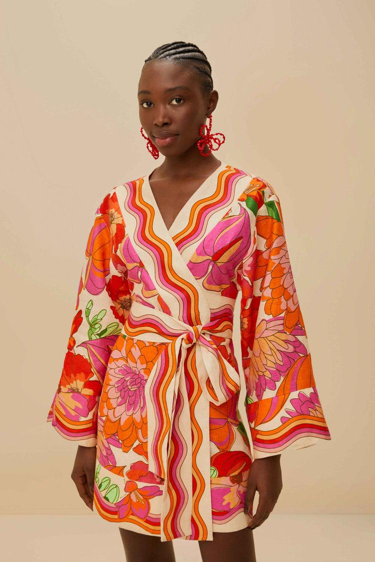 farm rio beige spring affair euroflax™ premium linen mini dress SPRING AFFAIR BEIGE