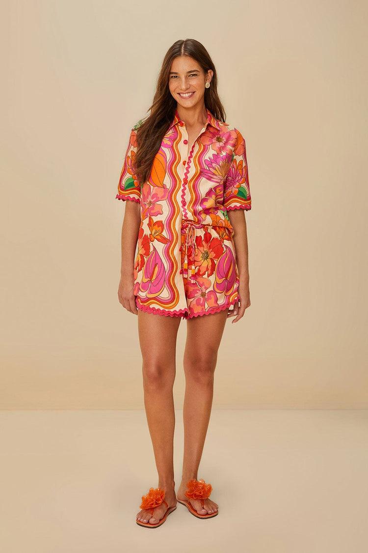 Farm Rio Beige Spring Affair Lenzing™ Ecovero™ Euroflax™ Shirt SPRING AFFAIR BEIGE