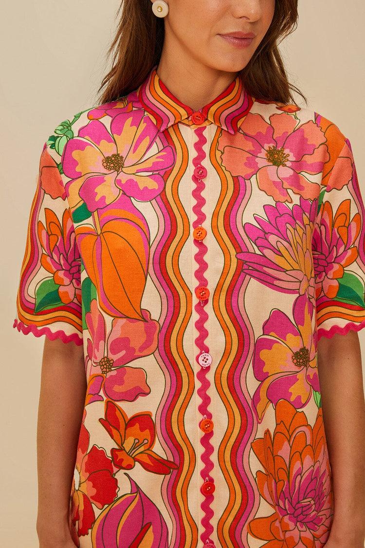 Farm Rio Beige Spring Affair Lenzing™ Ecovero™ Euroflax™ Shirt SPRING AFFAIR BEIGE