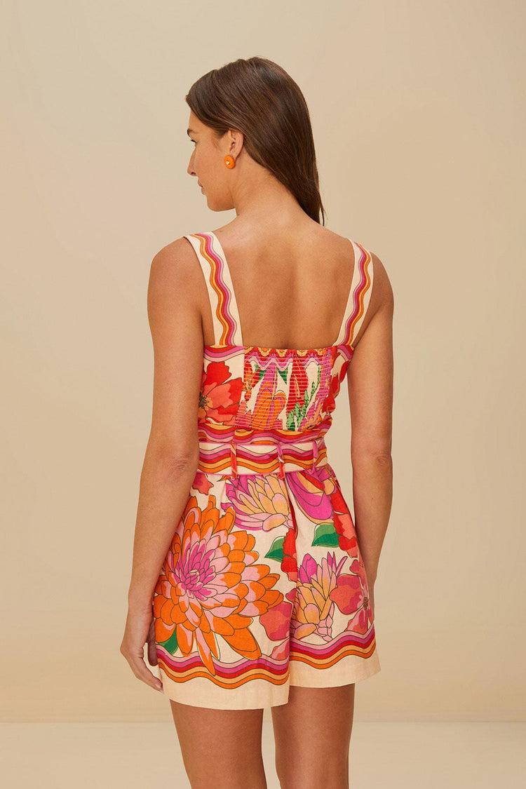 Farm Rio Beige Spring Affair Lenzing™ Ecovero™ Euroflax™ Romper SPRING AFFAIR BEIGE