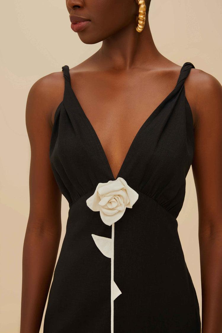 Farm Rio Black And White Rose Lenzing™ Ecovero™ Euroflax™ Mini Dress BLACK