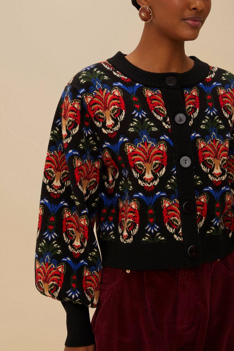 Farm Rio Black Boho Panther Cardigan BOHO PANTHER BLACK