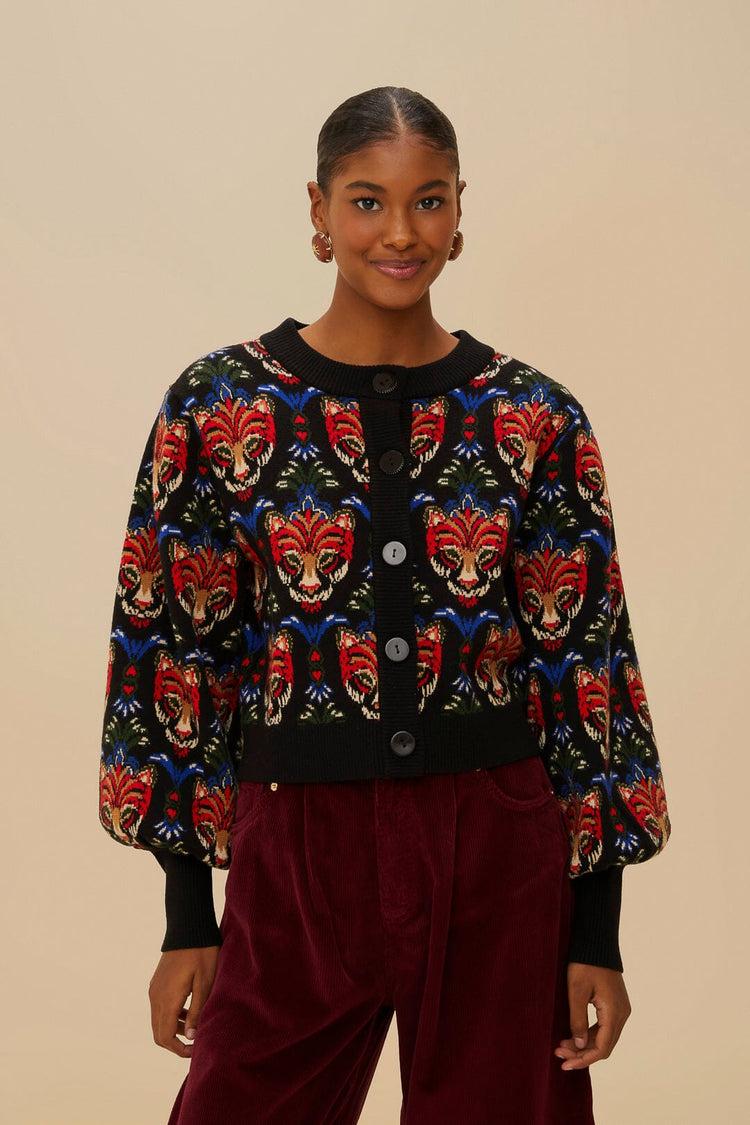 farm rio black boho panther cardigan BOHO PANTHER BLACK
