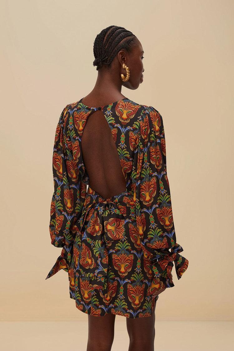 Farm Rio Black Boho Panther Lenzing™ Ecovero™ Viscose Mini Dress BOHO PANTHER BLACK