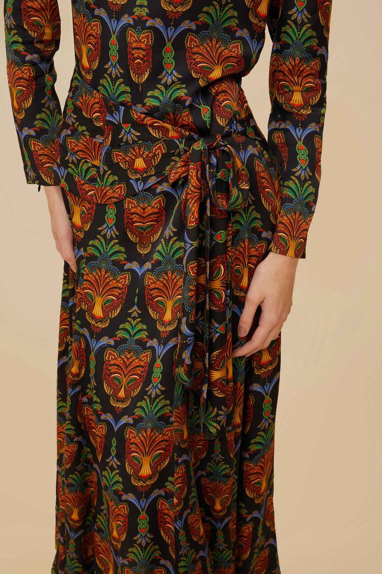 Farm Rio Black Boho Panther Lenzing™ Ecovero™ Viscose Midi Dress BOHO PANTHER BLACK