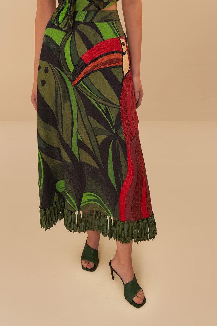 Farm Rio Black Coconut Tree Flow Embroidered Skirt COCONUT TREE FLOW MULTICOLOR