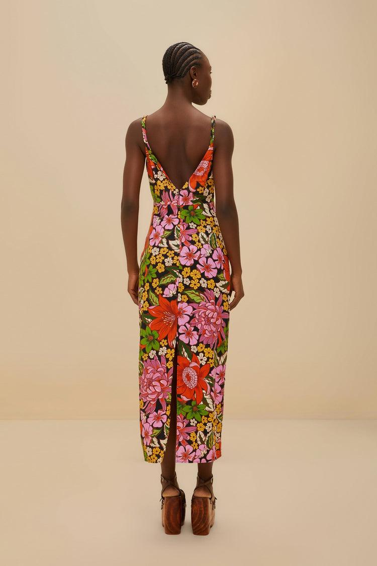 Farm Rio Black Floral Vivi Rose Lenzing™ Ecovero™ Euroflax™ Midi Dress FLORAL BLACK VIVI