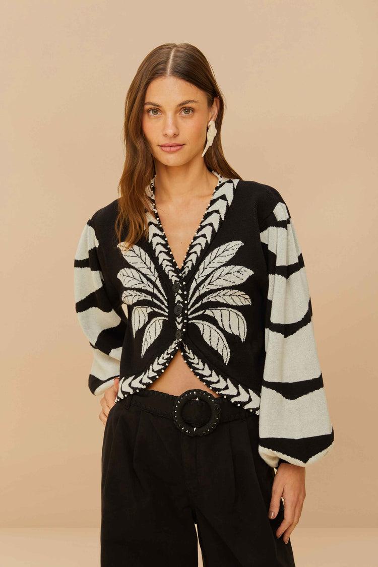 farm rio black palms graphic cardigan BLACK AND WHITE