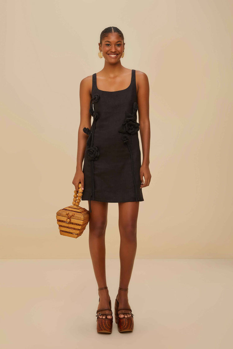 farm rio black sleeveless euroflax™ premium linen mini dress BLACK