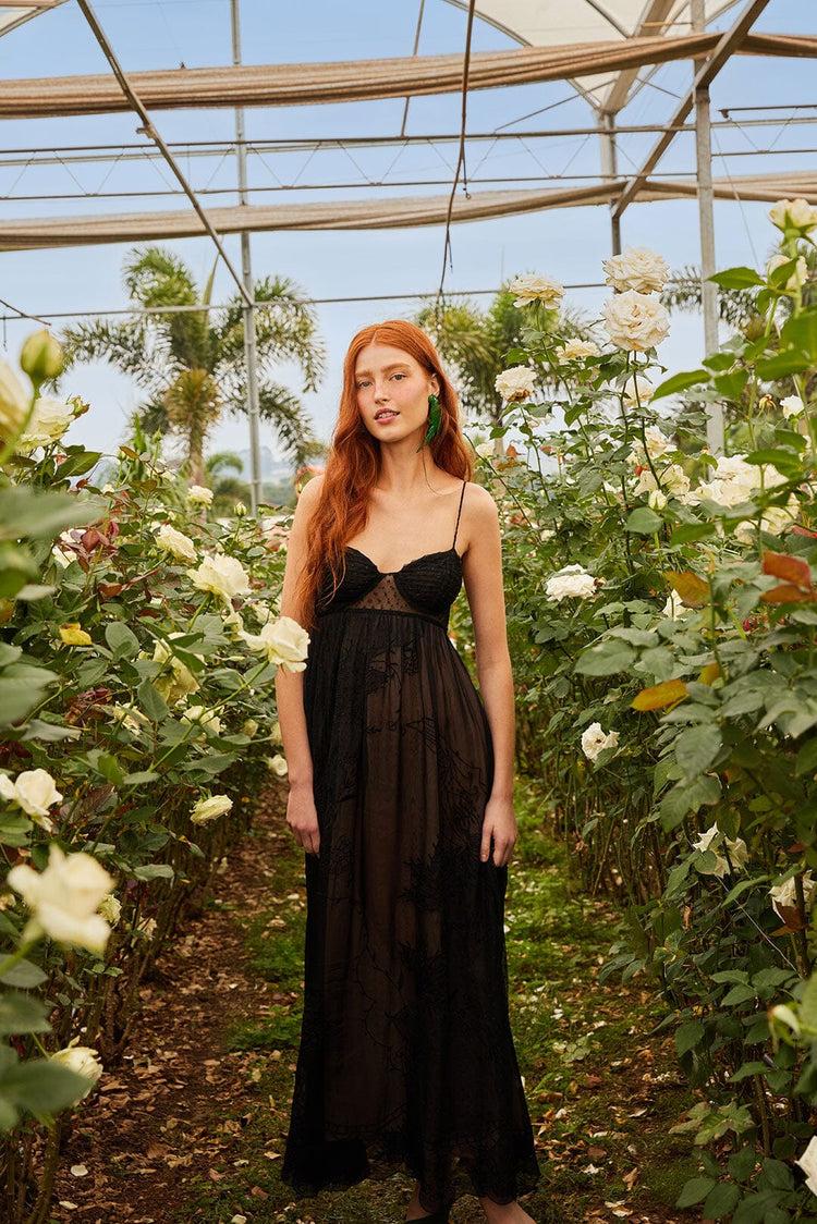 Farm Rio Black Special Lace Sleeveless Maxi Dress BLACK