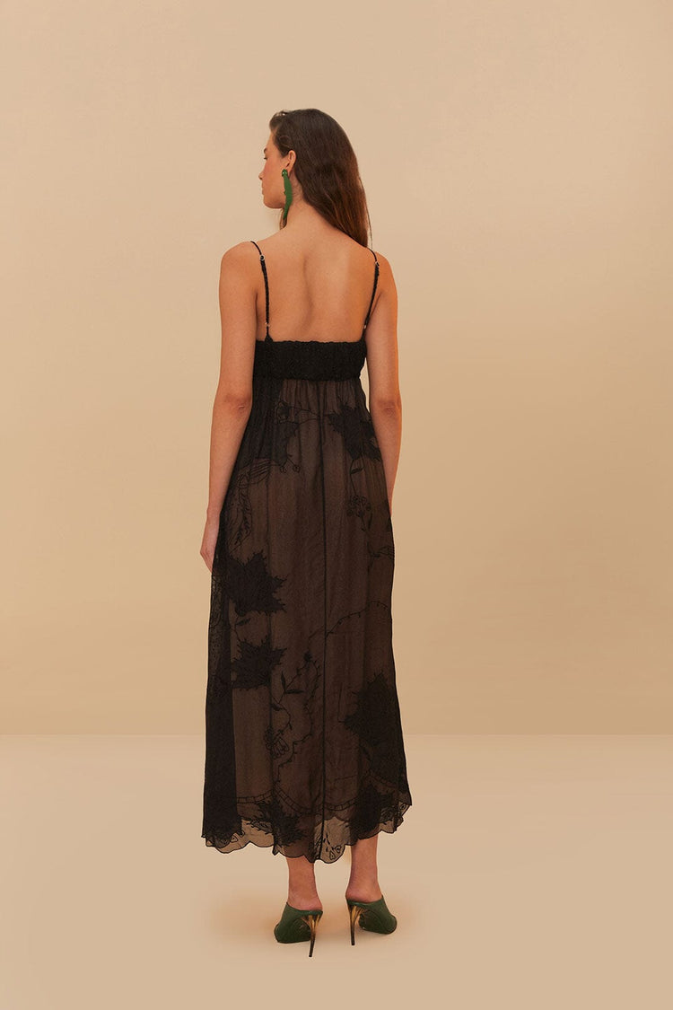 Farm Rio Black Special Lace Sleeveless Maxi Dress BLACK