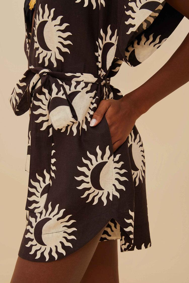 Farm Rio Black Sunny Moon Lenzing™ Ecovero™ Euroflax™ Romper SUNNY MOON BLACK