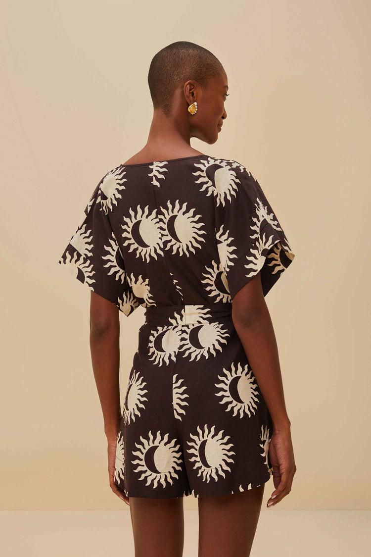 Farm Rio Black Sunny Moon Lenzing™ Ecovero™ Euroflax™ Romper SUNNY MOON BLACK