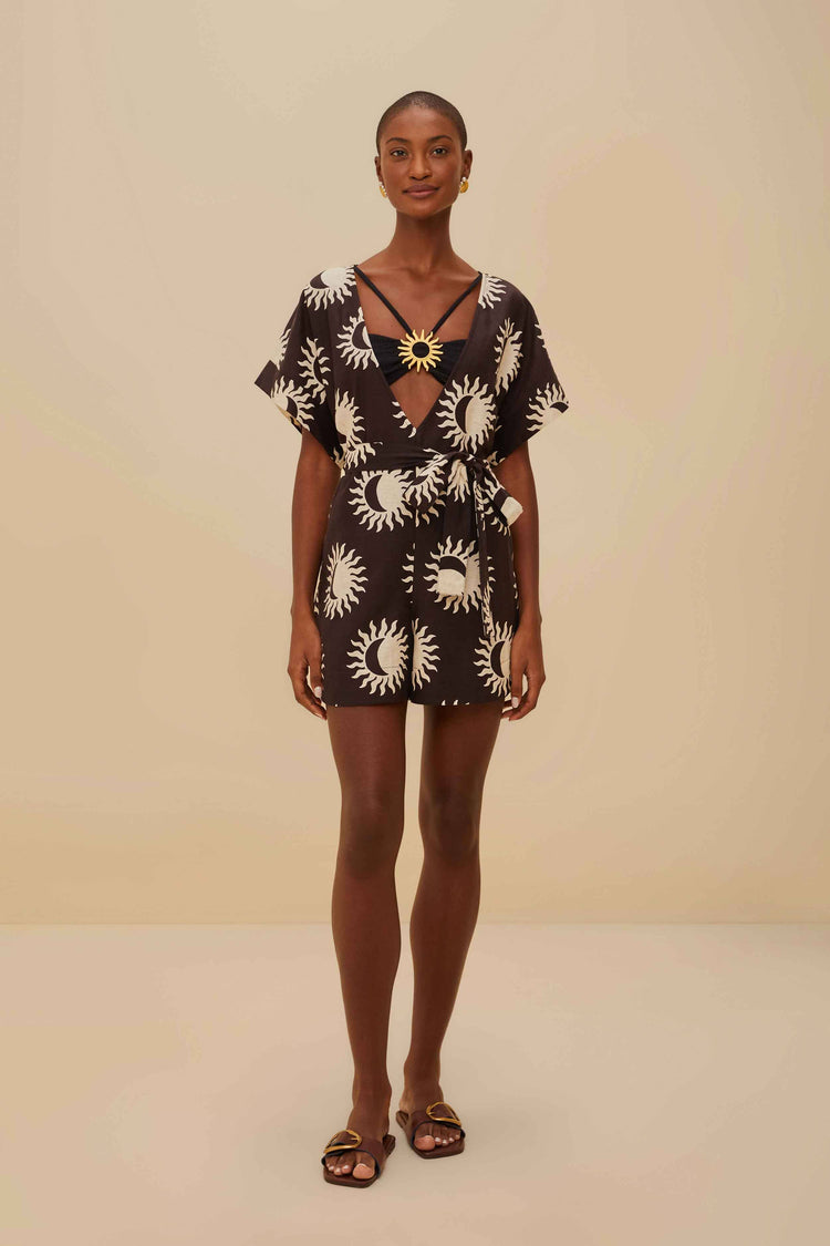 farm rio black sunny moon lenzing™ ecovero™ euroflax™ romper SUNNY MOON BLACK