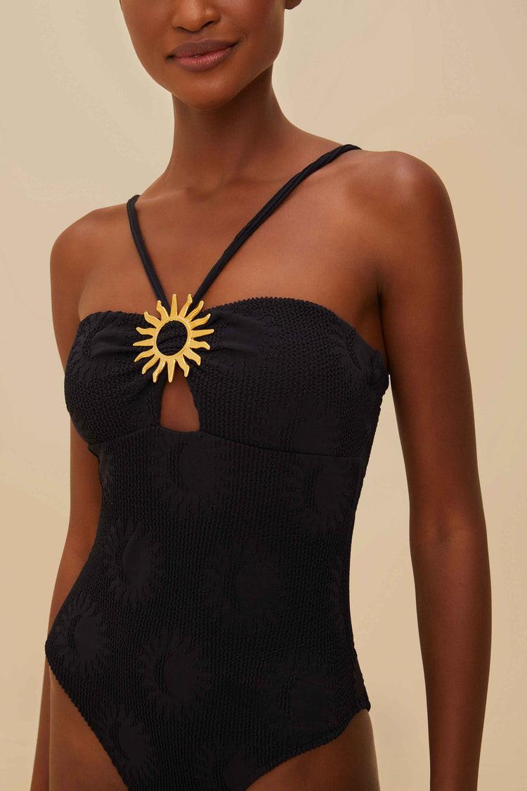 Farm Rio Black Sunny Moon One-piece Swimsuit SUNNY MOON BLACK