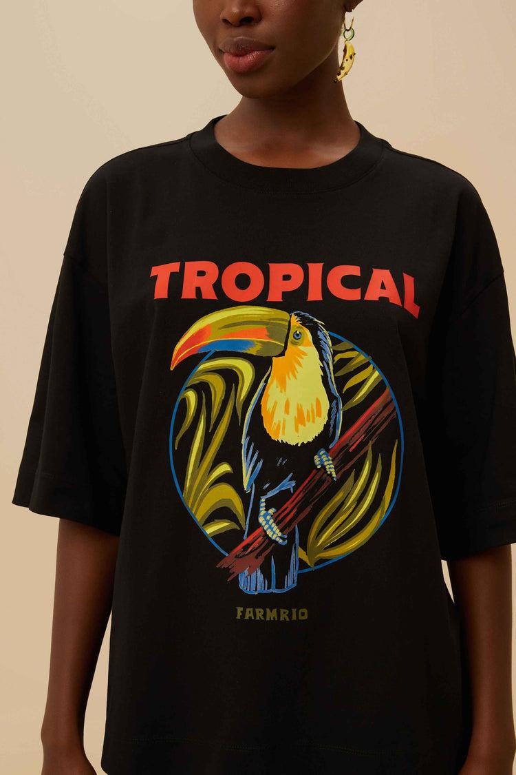 Farm Rio Black Tropical Organic Cotton T-shirt BLACK