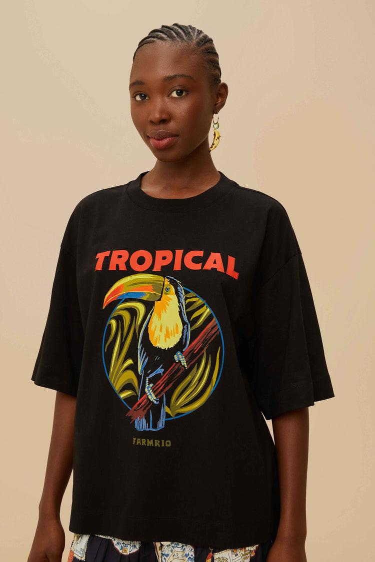 farm rio black tropical organic cotton t-shirt BLACK