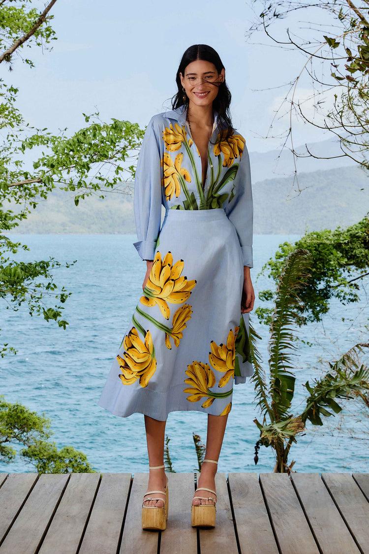 farm rio blue banana cocina striped midi skirt BLUE farm rio blue banana cocina striped midi skirt BLUE