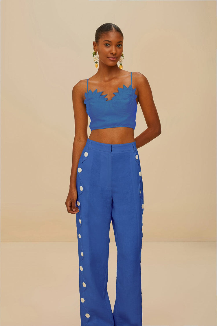 Farm Rio Blue High Waisted Wavy Euroflax™ Premium Linen Pants BLUE