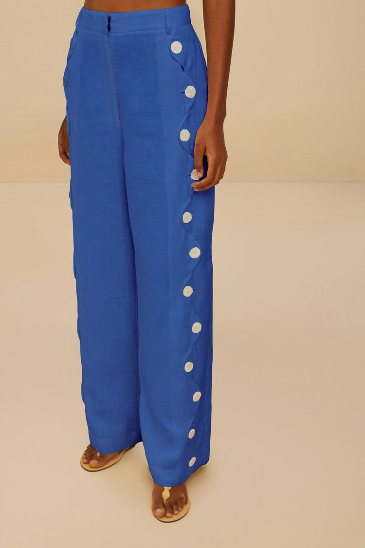 Farm Rio Blue High Waisted Wavy Euroflax™ Premium Linen Pants BLUE