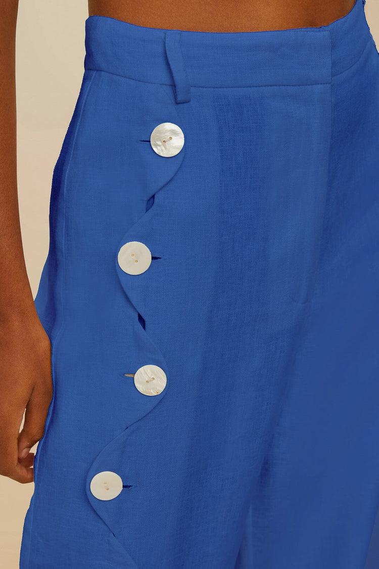 Farm Rio Blue High Waisted Wavy Euroflax™ Premium Linen Pants BLUE