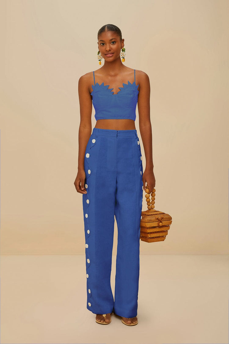 farm rio blue high waisted wavy euroflax™ premium linen pants BLUE