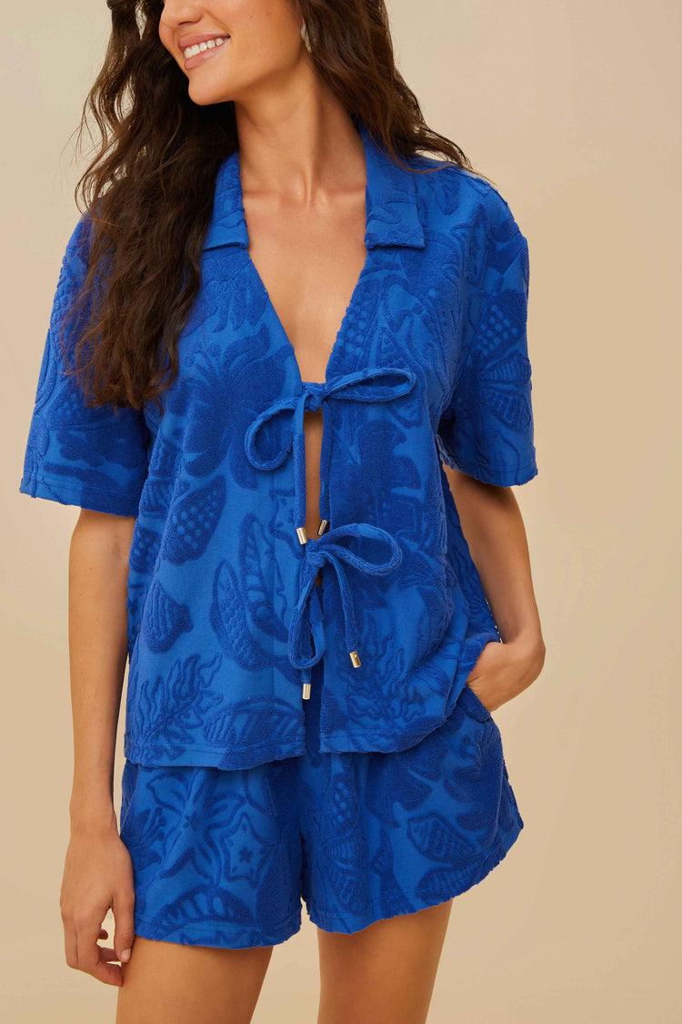 Farm Rio Blue River Nature Towel Shorts RIVER NATURE BLUE