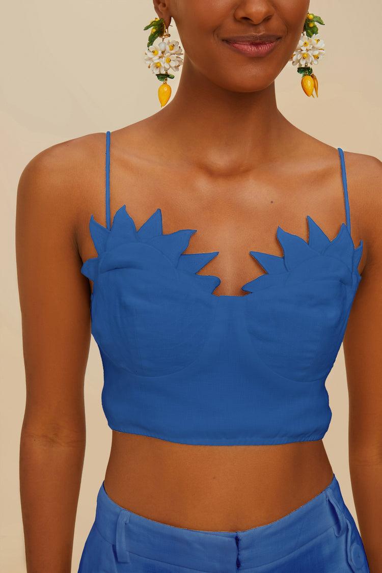 Farm Rio Blue Sunrise Cup Euroflax™ Premium Linen Crop Top BLUE