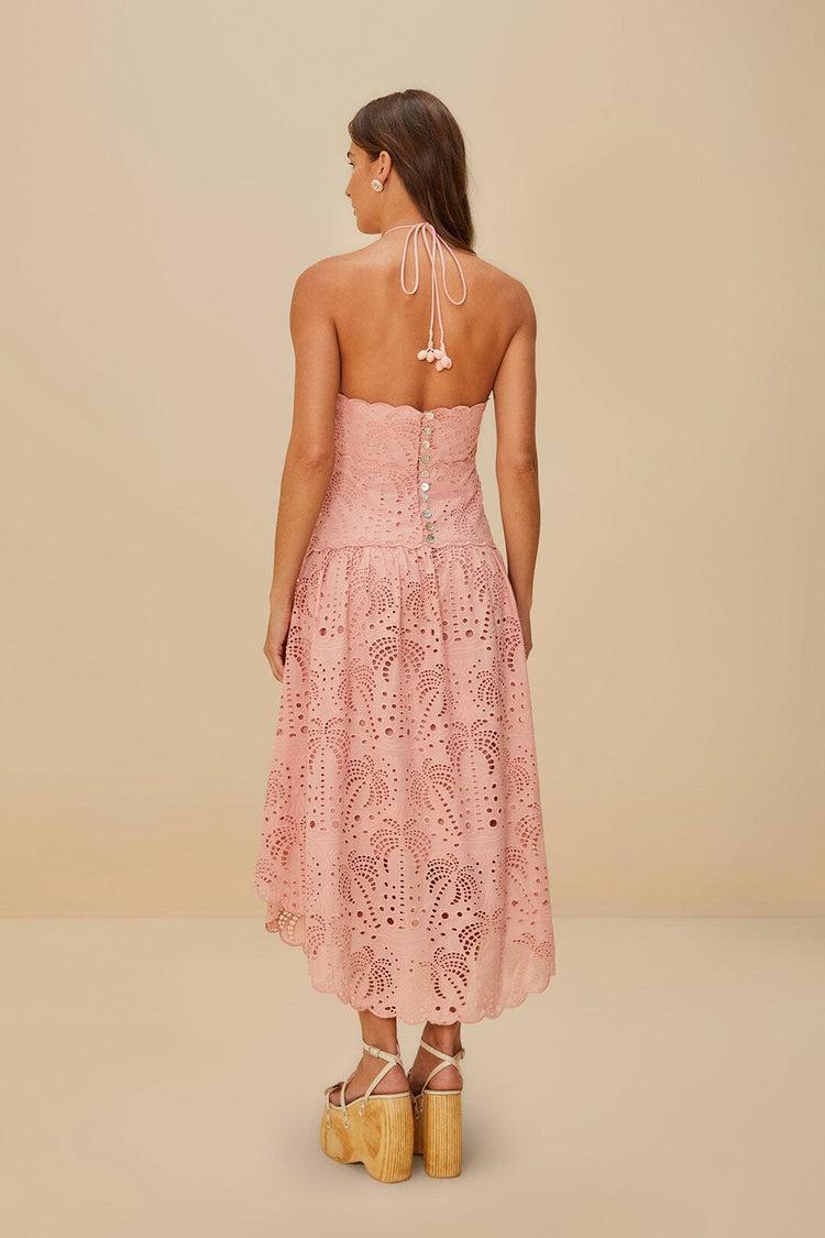 Farm Rio Blush Pink Palm Tree Eyelet Midi Dress BLUSH PINK