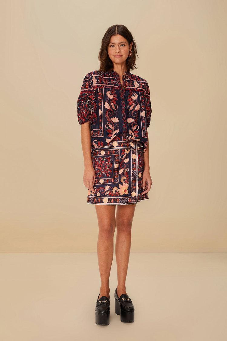 Farm Rio Boho Floral Scarf Navy Blue Blouse BOHO FLORAL SCARF NAVY BLUE