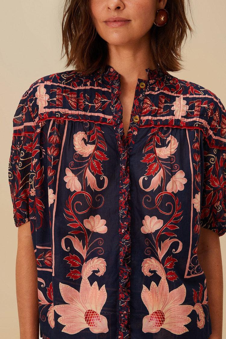 Farm Rio Boho Floral Scarf Navy Blue Blouse BOHO FLORAL SCARF NAVY BLUE