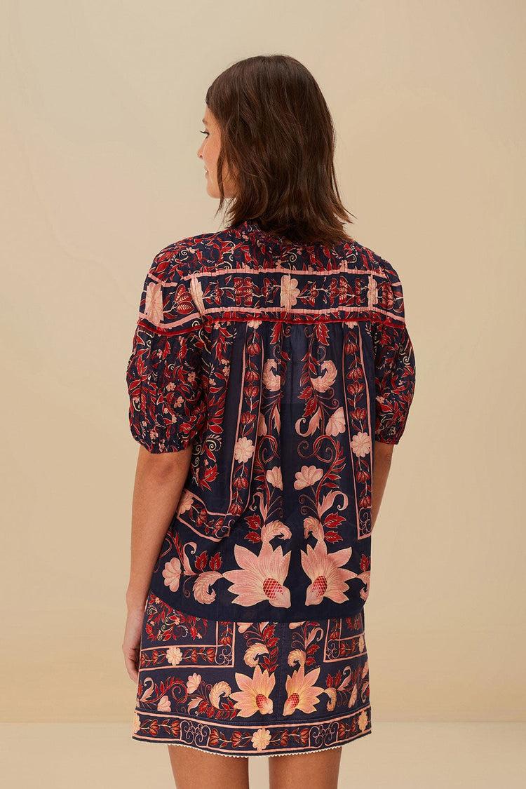 Farm Rio Boho Floral Scarf Navy Blue Blouse BOHO FLORAL SCARF NAVY BLUE