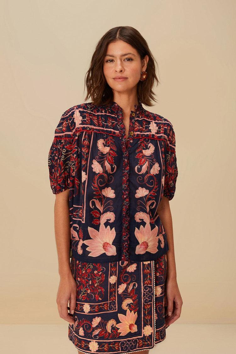 farm rio boho floral scarf navy blue blouse BOHO FLORAL SCARF NAVY BLUE farm rio boho floral scarf navy blue blouse BOHO FLORAL SCARF NAVY BLUE
