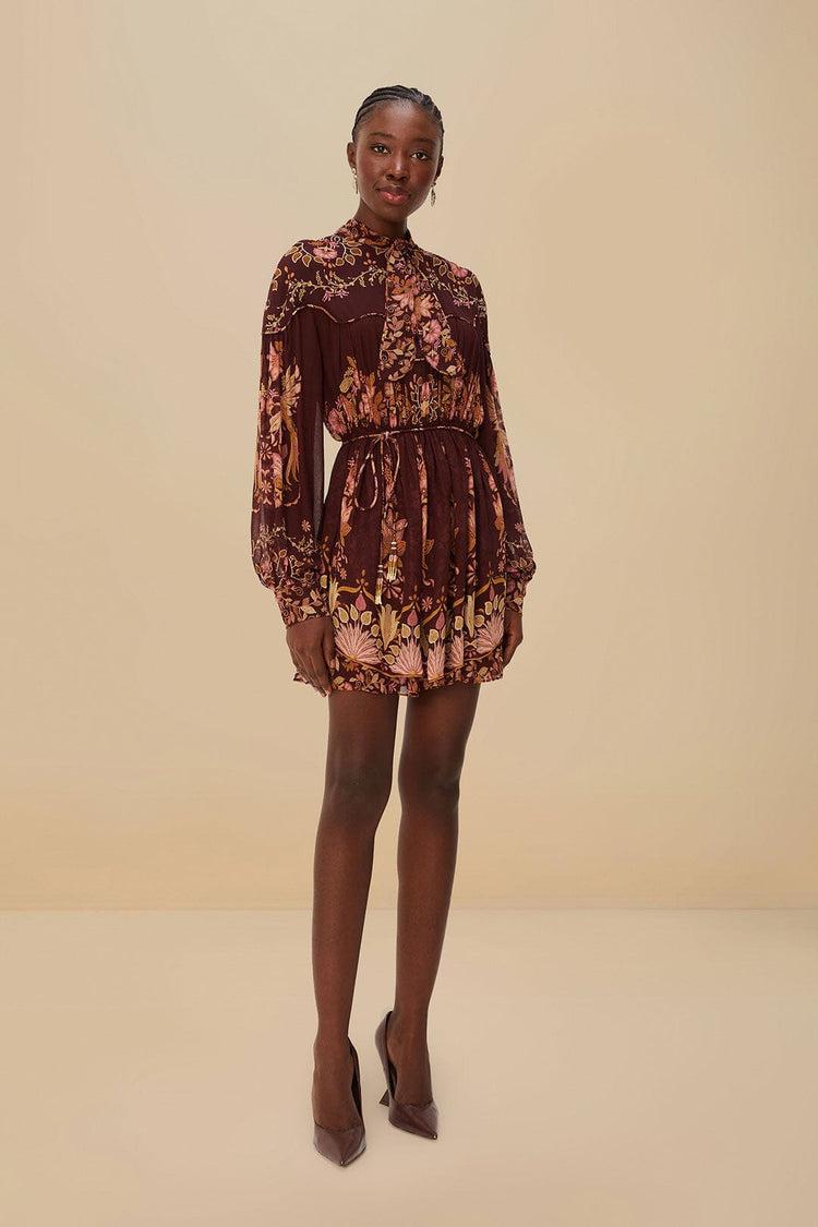 Farm Rio Burgundy Bella Knotted Neckline Mini Dress BELLA BURGUNDY