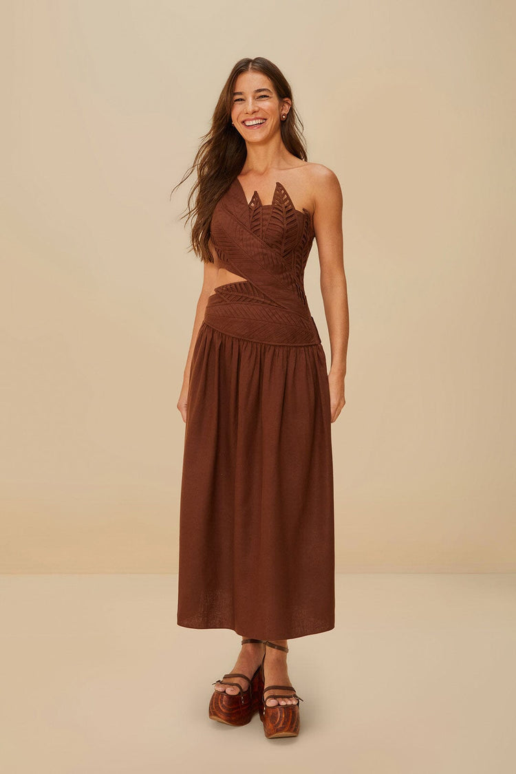 farm rio burgundy leaves cut-out lenzing™ ecovero™ euroflax™ midi dress BURGUNDY